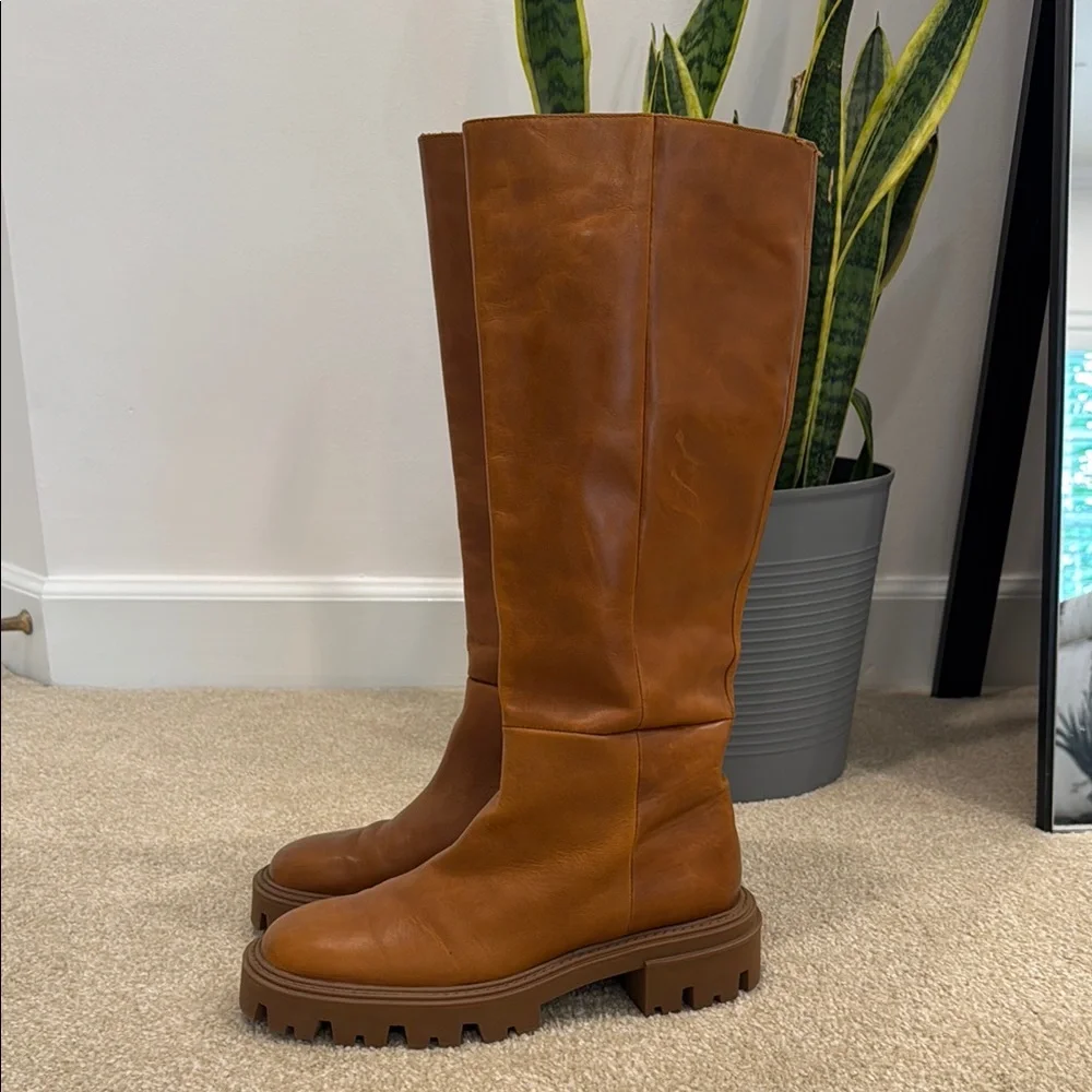 Zara Cognac Brown Over-the-Knee Leather Boots